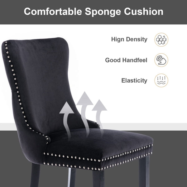 8x Velvet Upholstered Dining Chairs Tufted Wingback Side Chair with Studs Trim Solid Wood Legs for Kitchen Does not apply