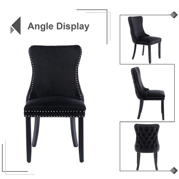 8x Velvet Upholstered Dining Chairs Tufted Wingback Side Chair with Studs Trim Solid Wood Legs for Kitchen Does not apply