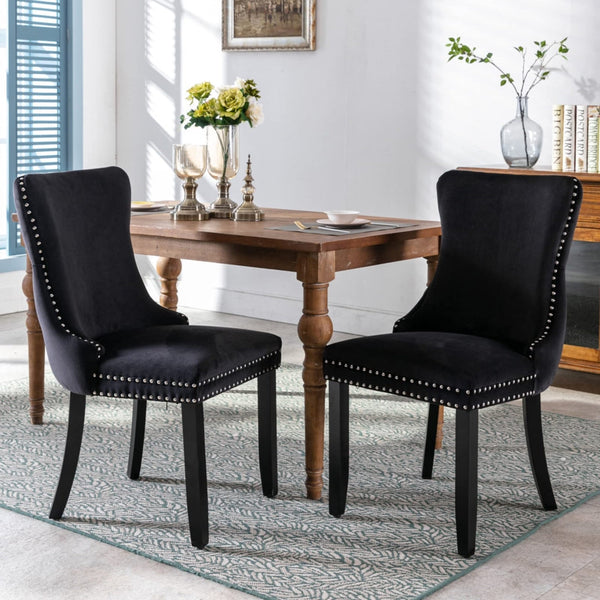 8x Velvet Upholstered Dining Chairs Tufted Wingback Side Chair with Studs Trim Solid Wood Legs for Kitchen Does not apply