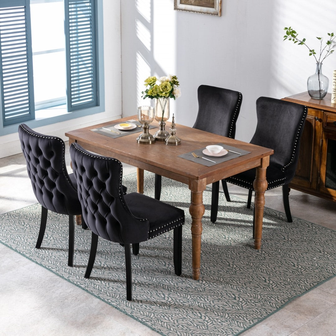 2x Velvet Upholstered Dining Chairs Tufted Wingback Side Chair with Studs Trim Solid Wood Legs for Kitchen Artiss