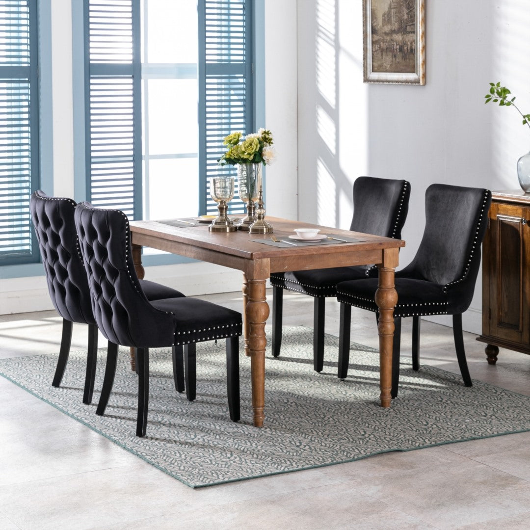 2x Velvet Upholstered Dining Chairs Tufted Wingback Side Chair with Studs Trim Solid Wood Legs for Kitchen Artiss