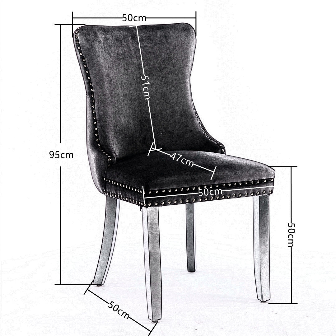2x Velvet Upholstered Dining Chairs Tufted Wingback Side Chair with Studs Trim Solid Wood Legs for Kitchen Artiss