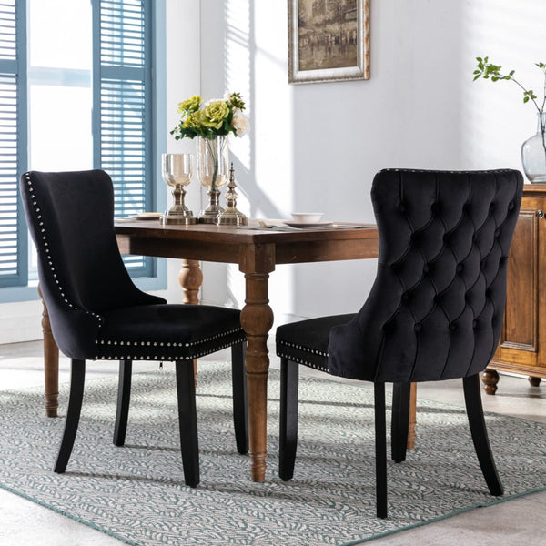 2x Velvet Upholstered Dining Chairs Tufted Wingback Side Chair with Studs Trim Solid Wood Legs for Kitchen Artiss