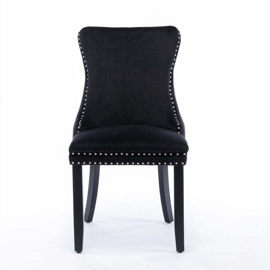 2x Velvet Upholstered Dining Chairs Tufted Wingback Side Chair with Studs Trim Solid Wood Legs for Kitchen Artiss