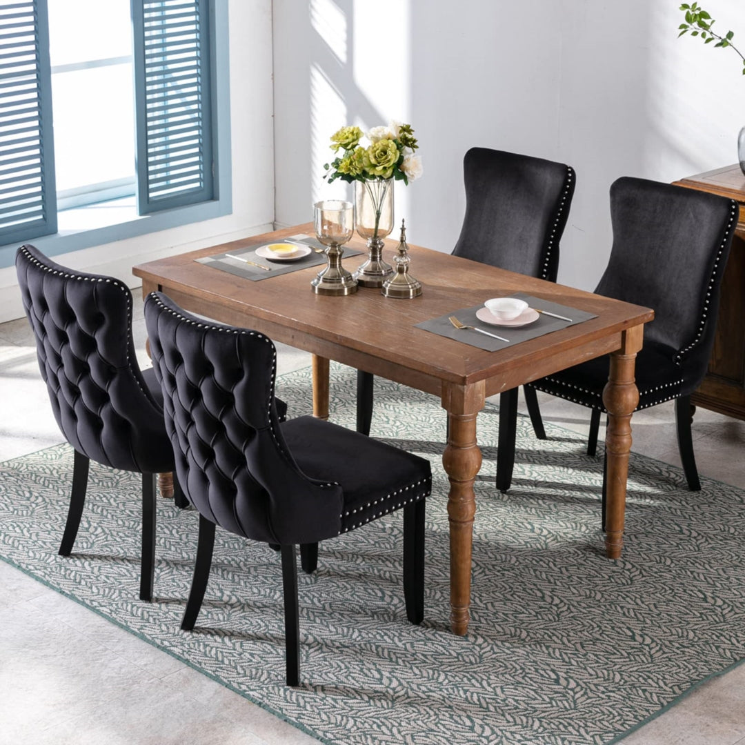 2x Velvet Upholstered Dining Chairs Tufted Wingback Side Chair with Studs Trim Solid Wood Legs for Kitchen Artiss