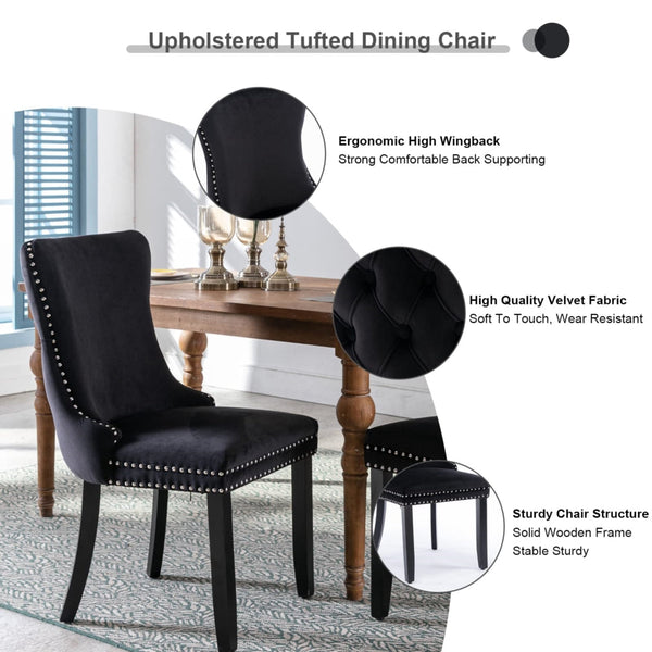 2x Velvet Upholstered Dining Chairs Tufted Wingback Side Chair with Studs Trim Solid Wood Legs for Kitchen Artiss