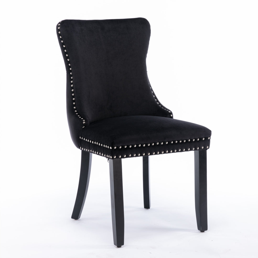 2x Velvet Upholstered Dining Chairs Tufted Wingback Side Chair with Studs Trim Solid Wood Legs for Kitchen Artiss