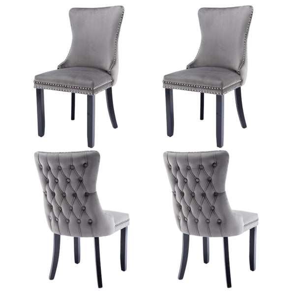 4x Velvet Upholstered Dining Chairs Tufted Wingback Side Chair with Studs Trim Solid Wood Legs for Kitchen Does not apply
