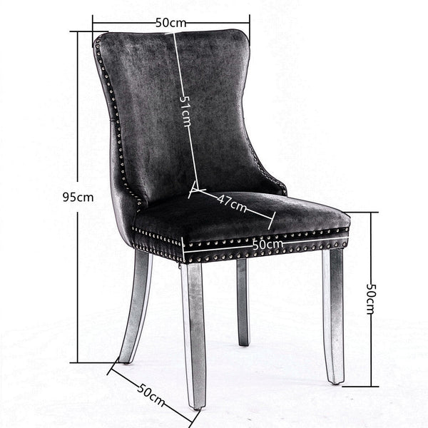 6x Velvet Upholstered Dining Chairs Tufted Wingback Side Chair with Studs Trim Solid Wood Legs for Kitchen Does not apply