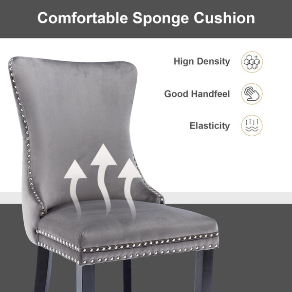 6x Velvet Upholstered Dining Chairs Tufted Wingback Side Chair with Studs Trim Solid Wood Legs for Kitchen Does not apply