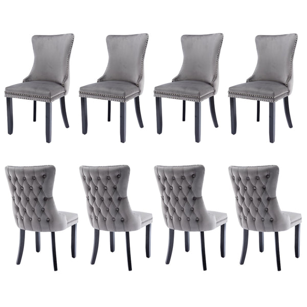 8x Velvet Upholstered Dining Chairs Tufted Wingback Side Chair with Studs Trim Solid Wood Legs for Kitchen Does not apply