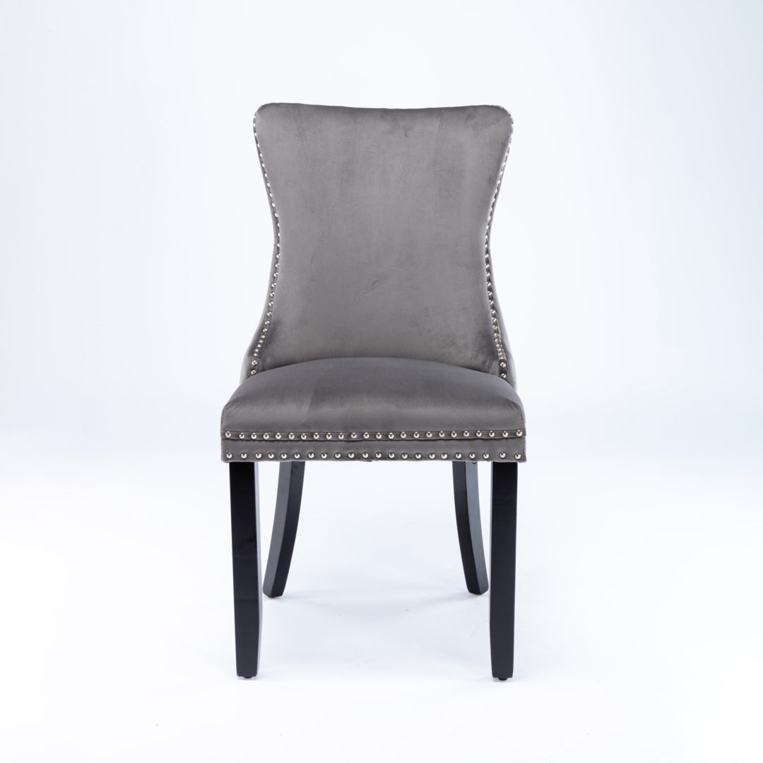 2x Velvet Upholstered Dining Chairs Tufted Wingback Side Chair with Studs Trim Solid Wood Legs for Kitchen Does not apply