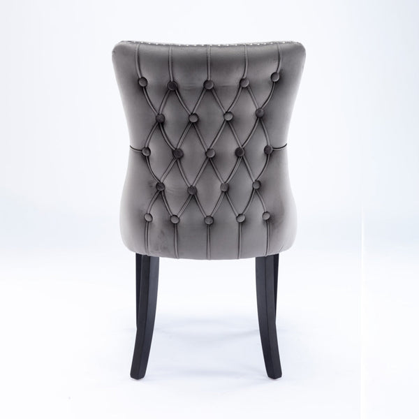 2x Velvet Upholstered Dining Chairs Tufted Wingback Side Chair with Studs Trim Solid Wood Legs for Kitchen Does not apply