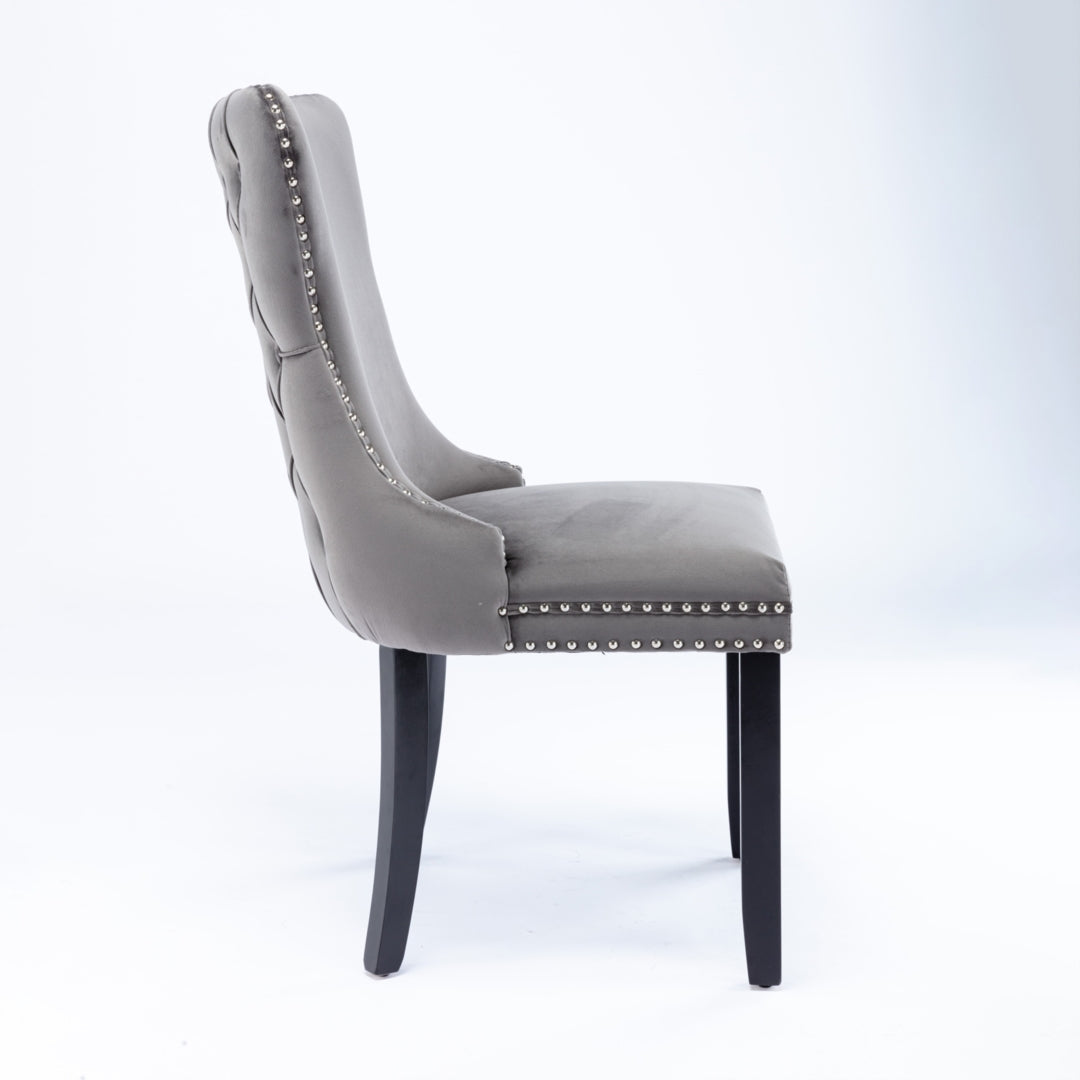 2x Velvet Upholstered Dining Chairs Tufted Wingback Side Chair with Studs Trim Solid Wood Legs for Kitchen Does not apply