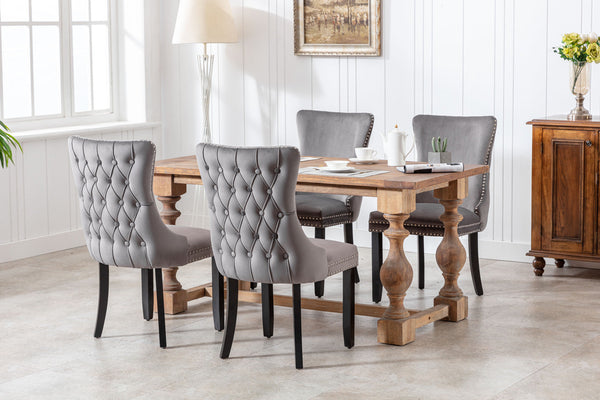 2x Velvet Upholstered Dining Chairs Tufted Wingback Side Chair with Studs Trim Solid Wood Legs for Kitchen Does not apply