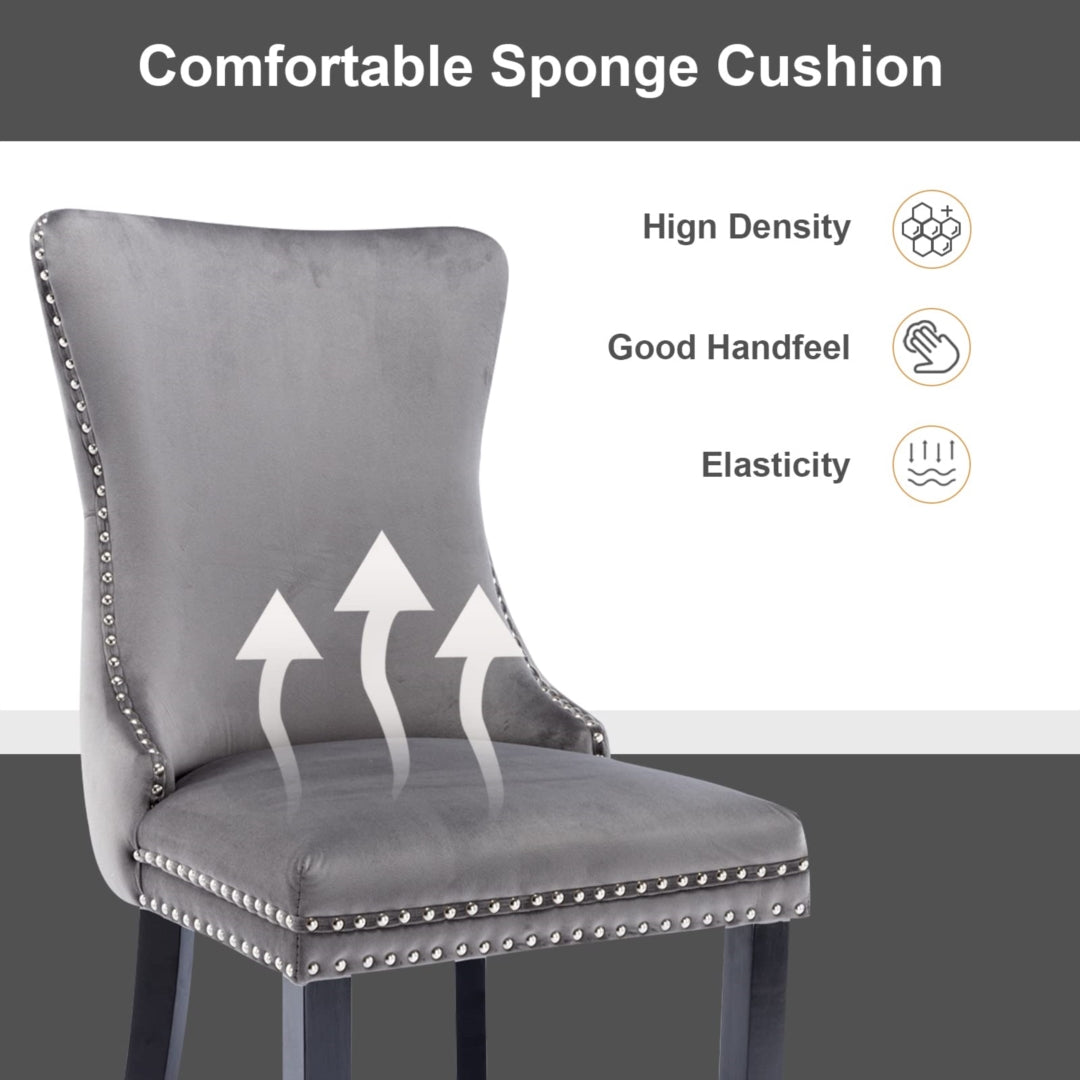 2x Velvet Upholstered Dining Chairs Tufted Wingback Side Chair with Studs Trim Solid Wood Legs for Kitchen Does not apply