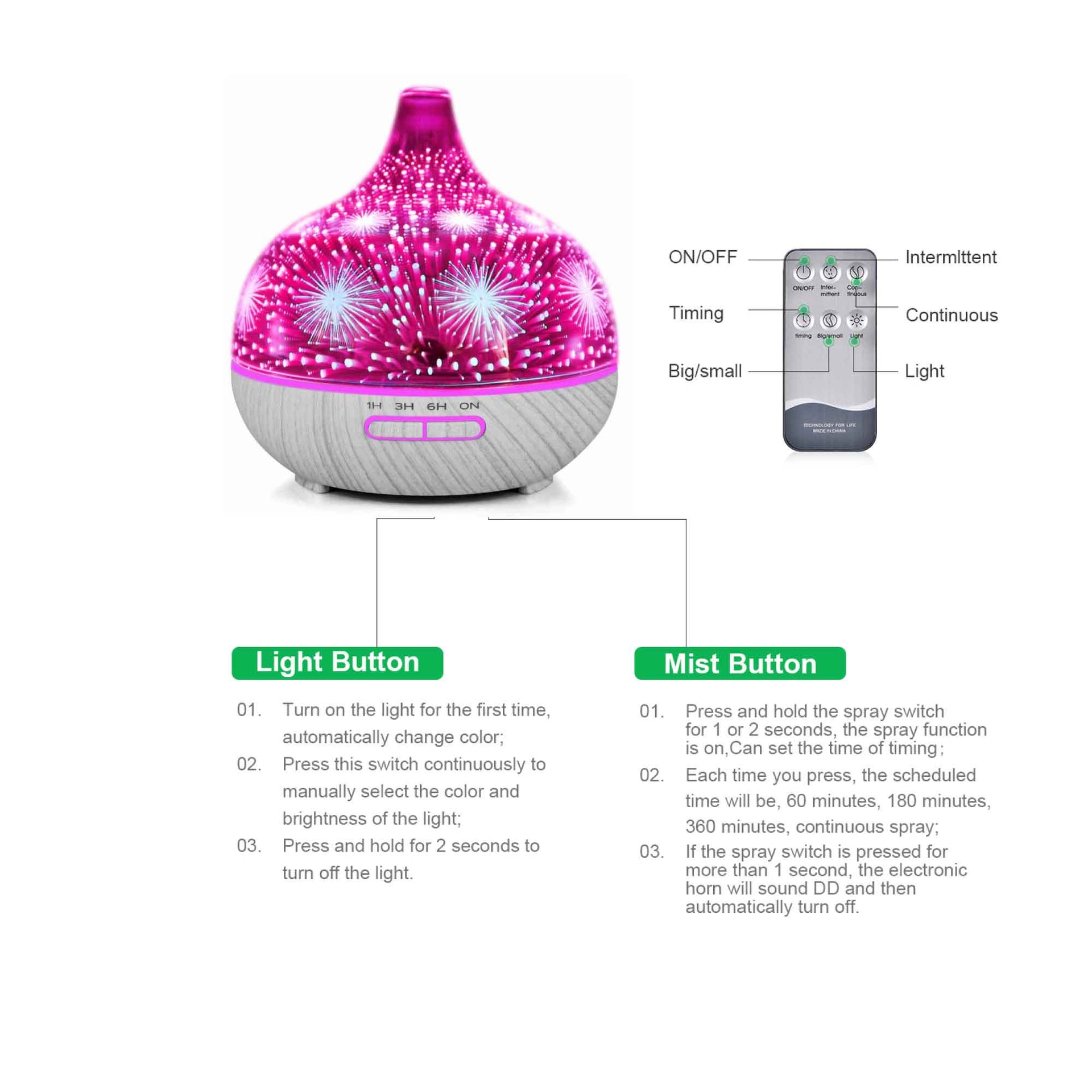 400ml Essential Oil Aroma Diffuser and Remote - 3D Glass Aromatherapy Humidifier Essential Oil