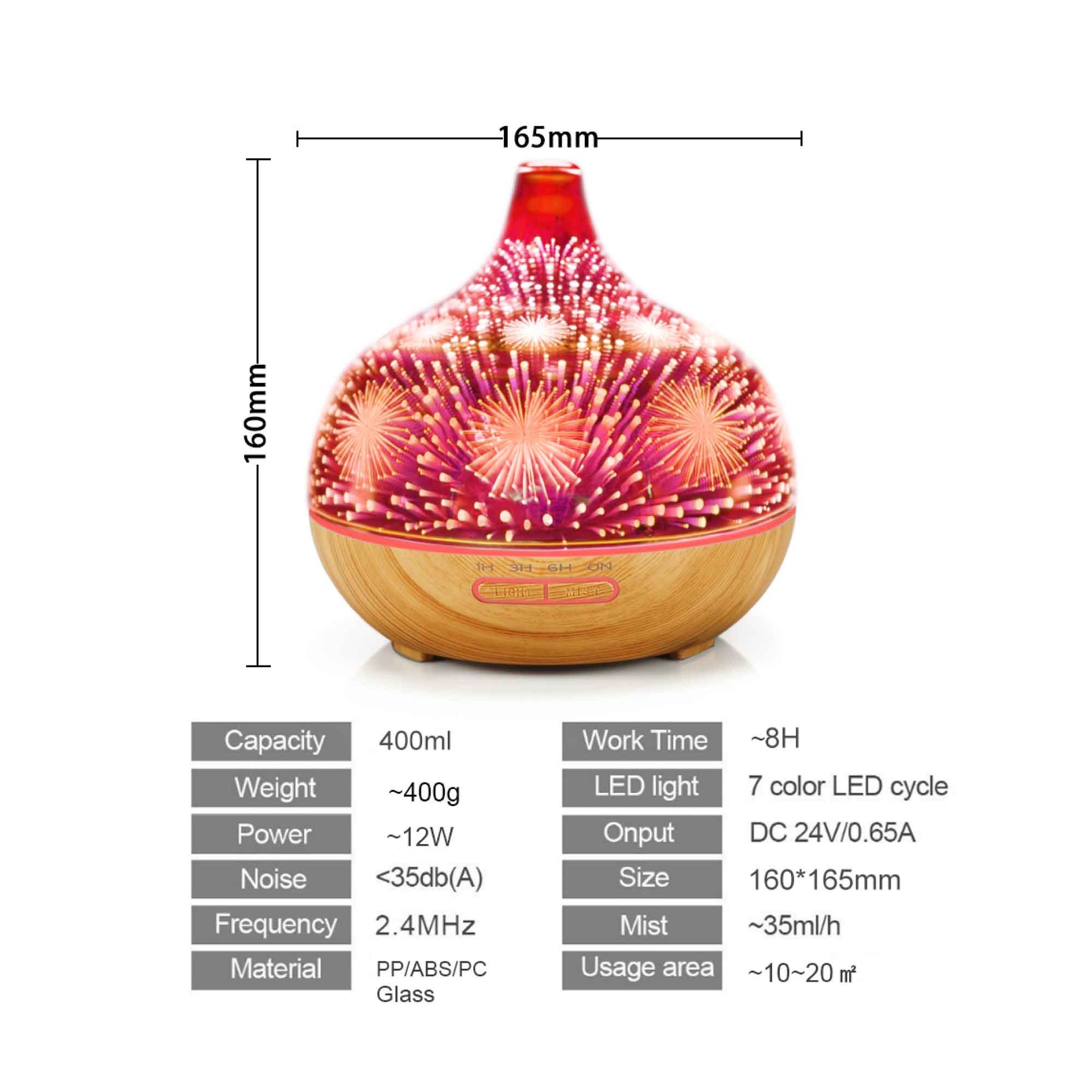 400ml Essential Oil Aroma Diffuser and Remote - 3D Glass Aromatherapy Humidifier Essential Oil