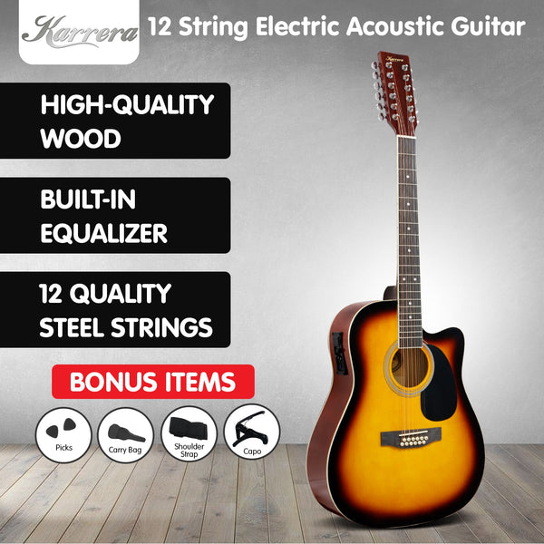 Karrera Acoustic Guitar 12-String with EQ - Sunburst Karrera