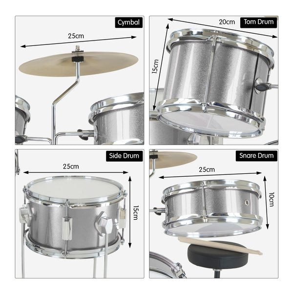 Karrera Childrens 4pc Drum Kit - Silver Karrera