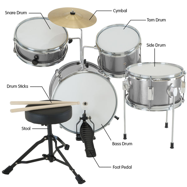Karrera Childrens 4pc Drum Kit - Silver Karrera