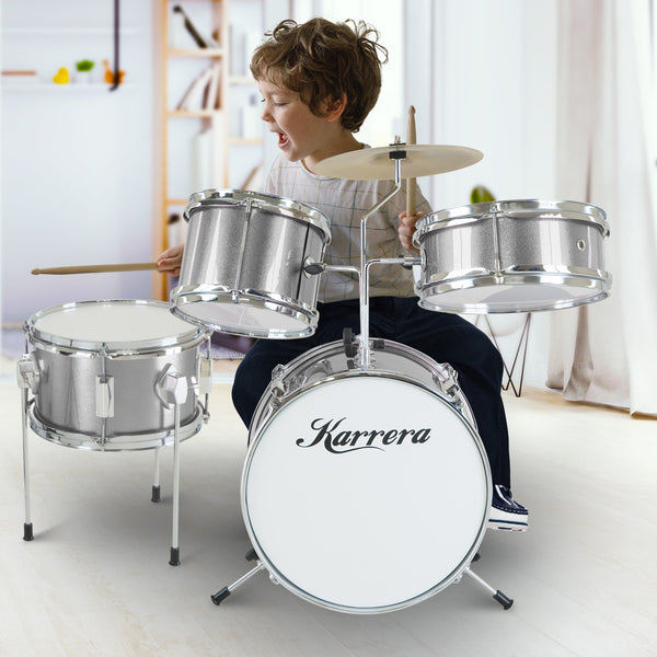 Karrera Childrens 4pc Drum Kit - Silver Karrera