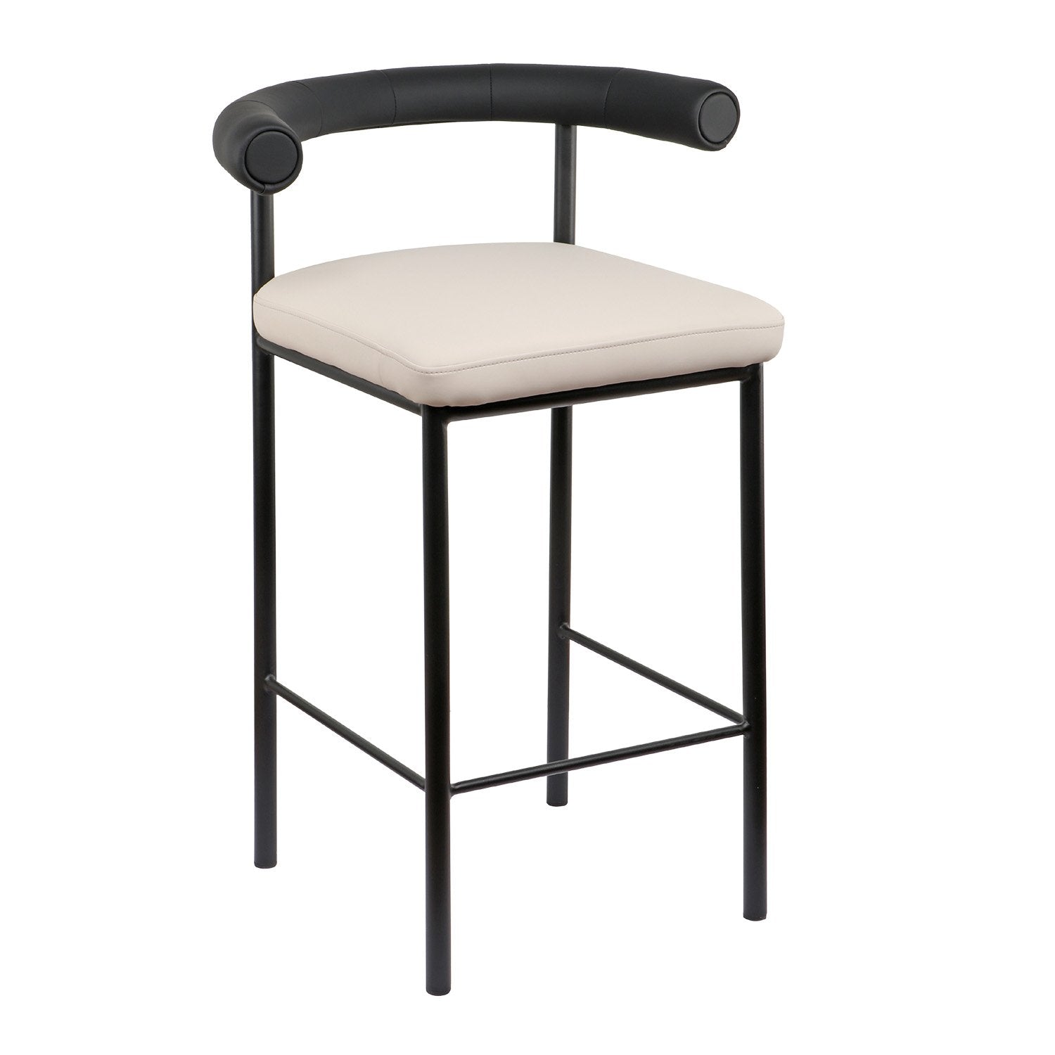 Sarantino Cedric Bar Stool W/ High-density Foam Upholstered In PU Leather Sturdy Iron Frame In Black And Beige Sarantino