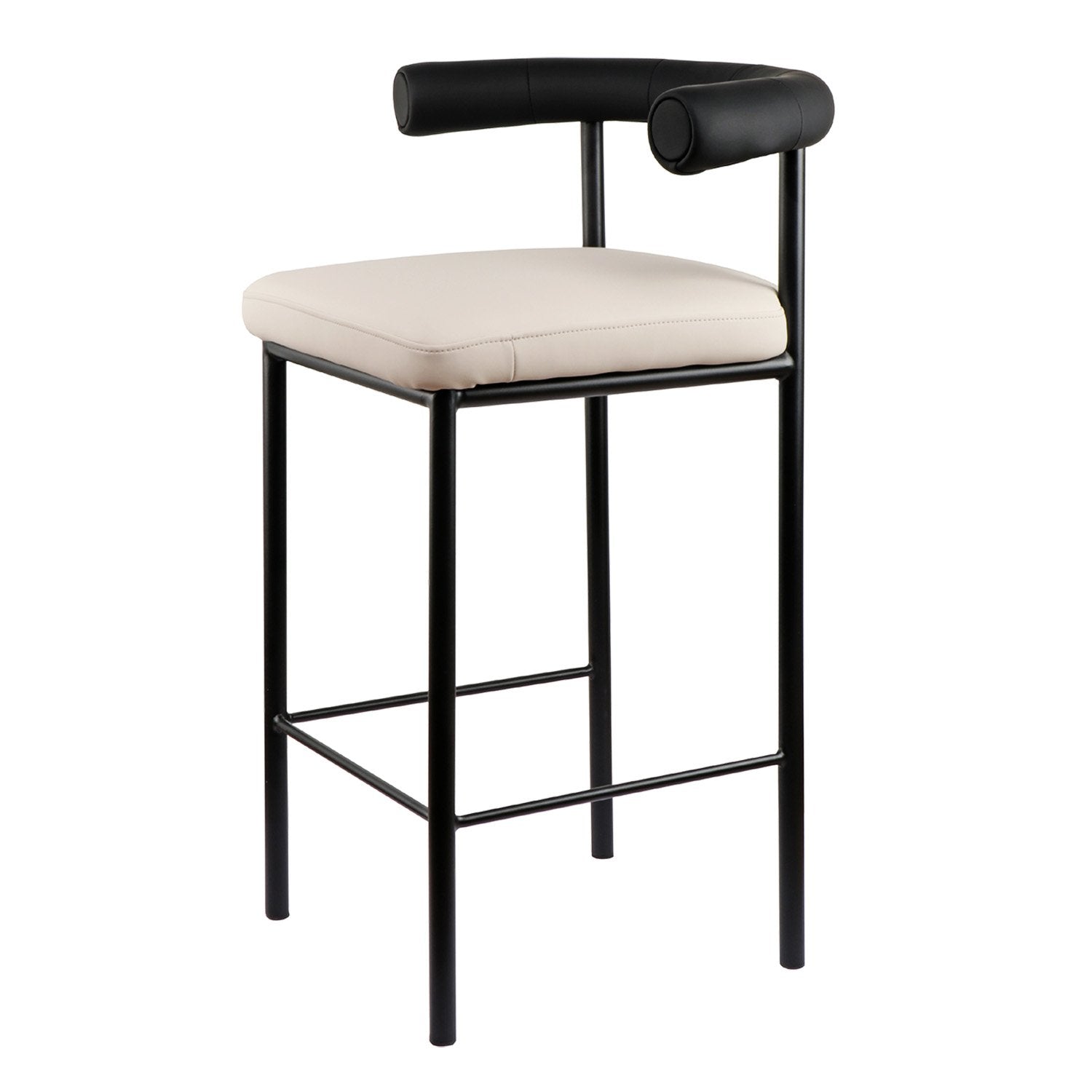 Sarantino Cedric Bar Stool W/ High-density Foam Upholstered In PU Leather Sturdy Iron Frame In Black And Beige Sarantino