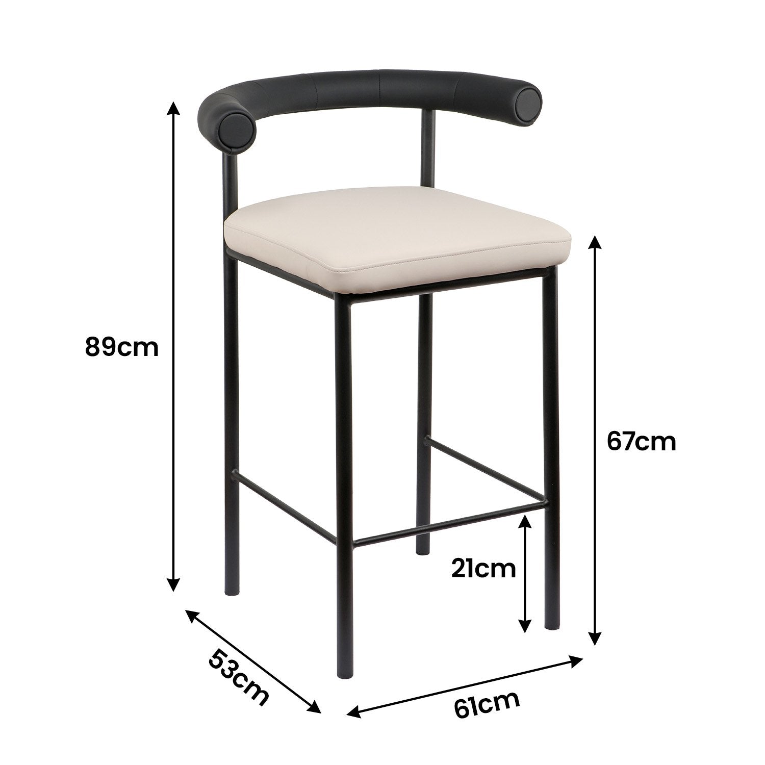Sarantino Cedric Bar Stool W/ High-density Foam Upholstered In PU Leather Sturdy Iron Frame In Black And Beige Sarantino