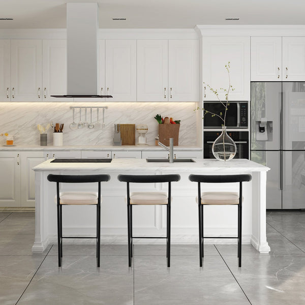 Sarantino Cedric Bar Stool W/ High-density Foam Upholstered In PU Leather Sturdy Iron Frame In Black And Beige Sarantino