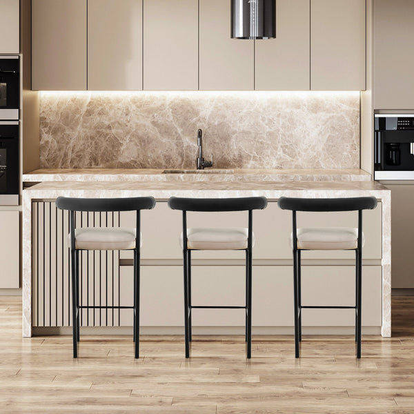 Sarantino Cedric Bar Stool W/ High-density Foam Upholstered In PU Leather Sturdy Iron Frame In Black And Beige Sarantino