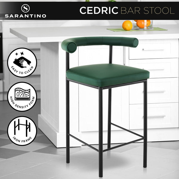 Sarantino Cedric Bar Stool W/ High-density Foam Upholstered In Pu Leather Sturdy Iron Frame Green Sarantino