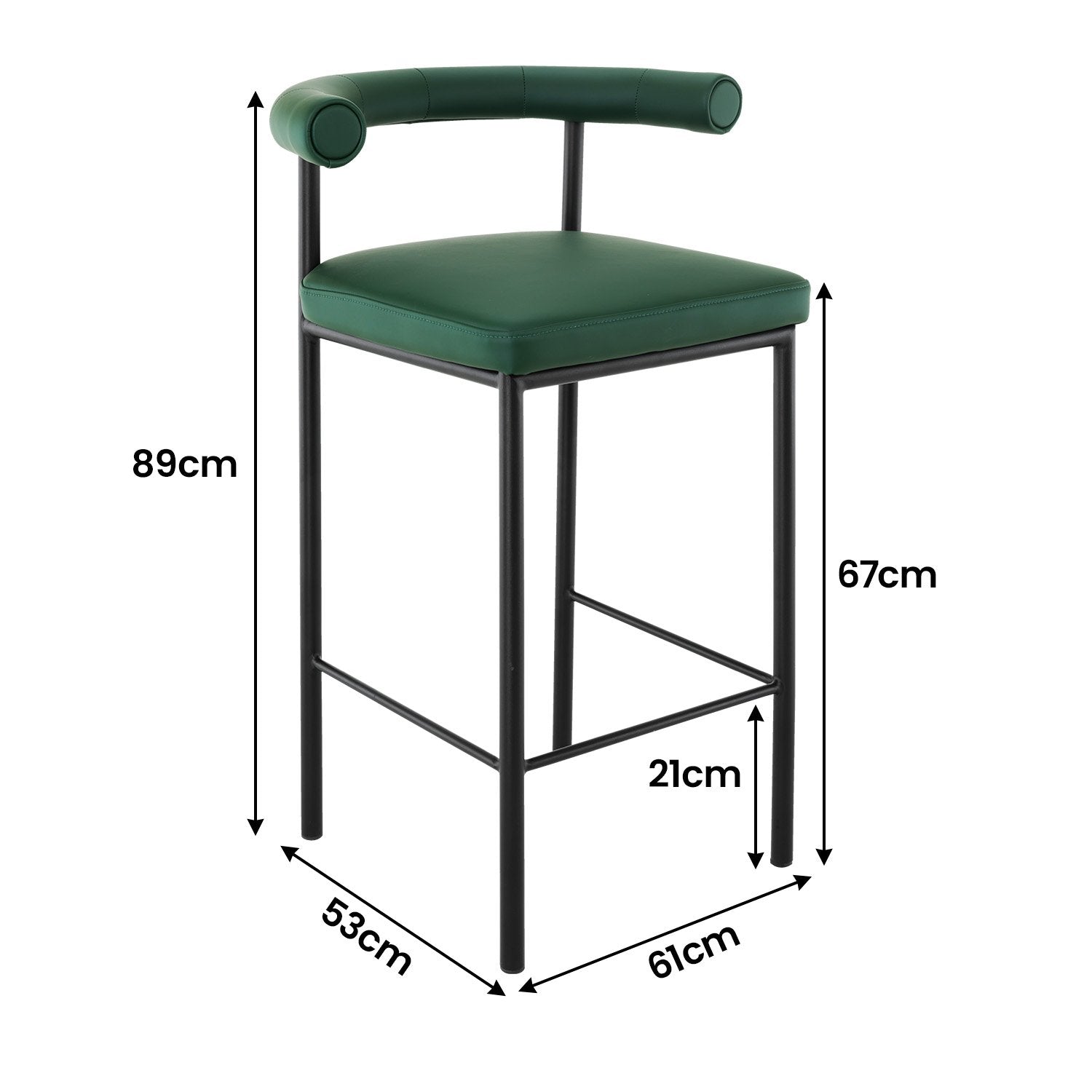 Sarantino Cedric Bar Stool W/ High-density Foam Upholstered In Pu Leather Sturdy Iron Frame Green Sarantino