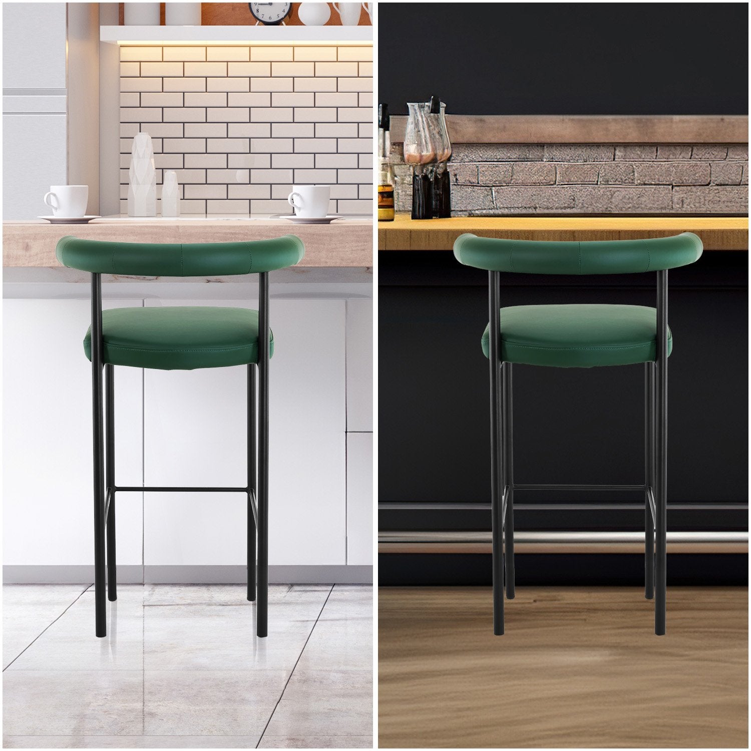 Sarantino Cedric Bar Stool W/ High-density Foam Upholstered In Pu Leather Sturdy Iron Frame Green Sarantino