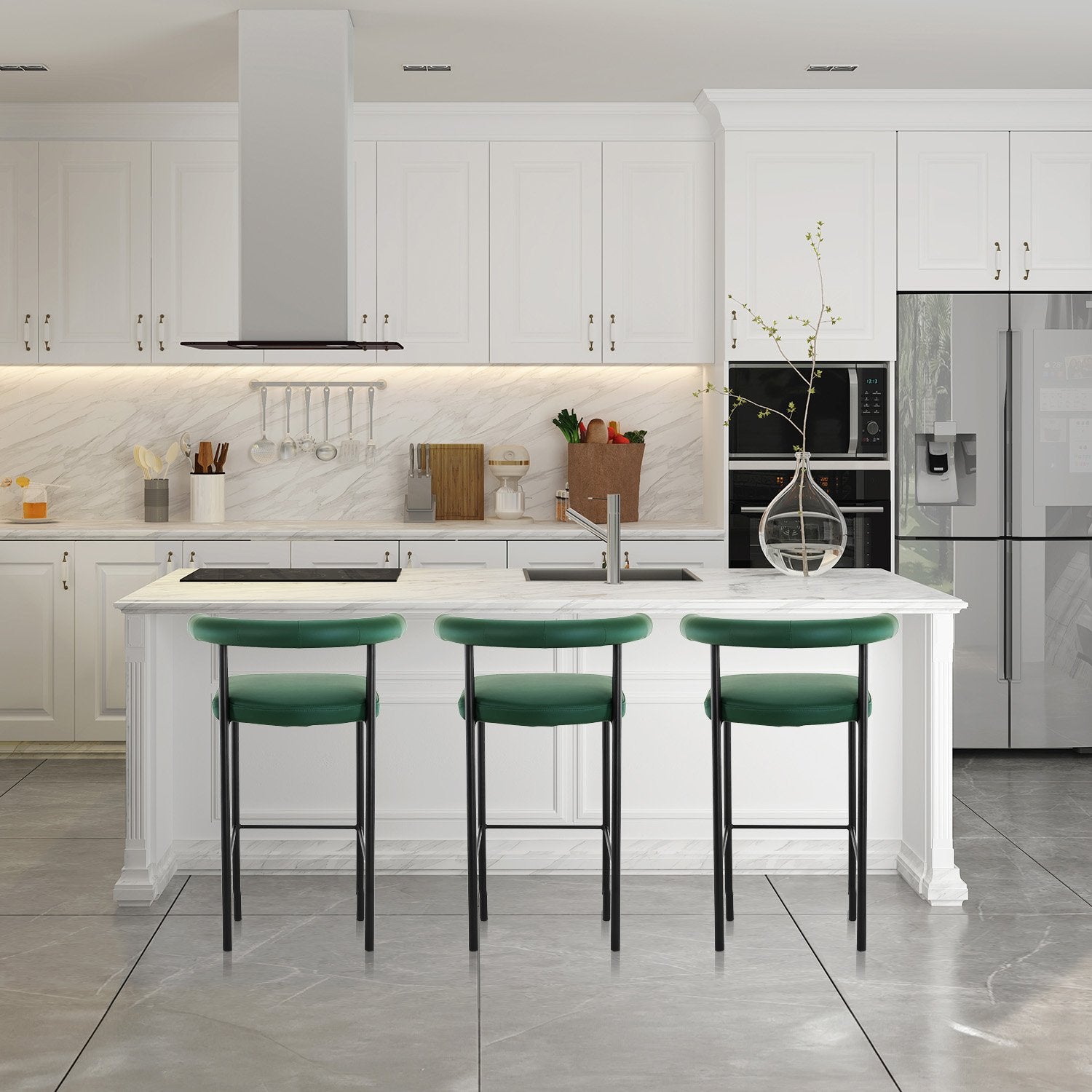 Sarantino Cedric Bar Stool W/ High-density Foam Upholstered In Pu Leather Sturdy Iron Frame Green Sarantino