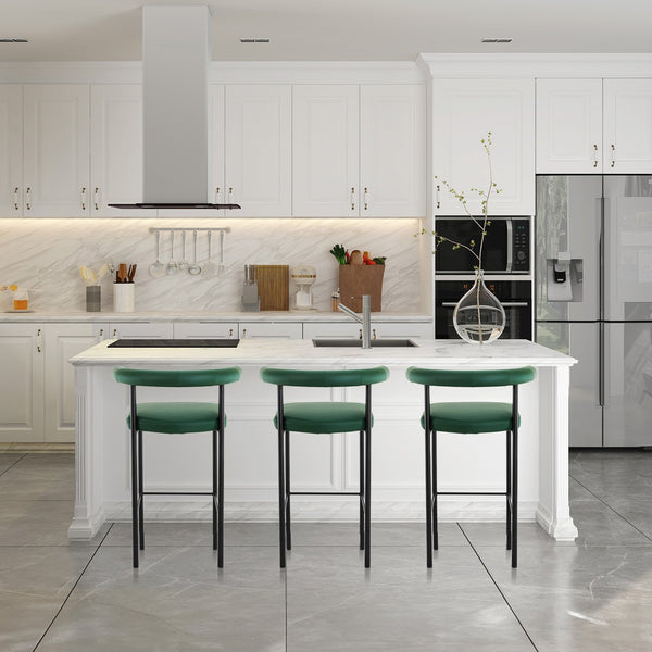 Sarantino Cedric Bar Stool W/ High-density Foam Upholstered In Pu Leather Sturdy Iron Frame Green Sarantino