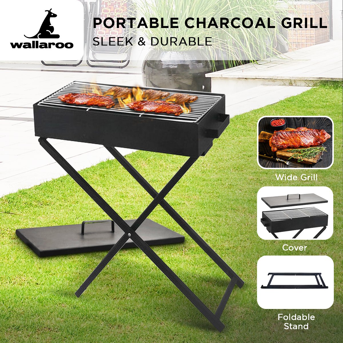 Wallaroo Charcoal BBQ Grill - Adjustable Height Wallaroo