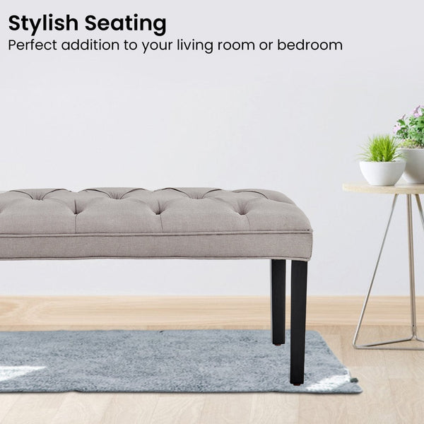 Sarantino Cate Button-tufted Upholstered Bench With Tapered Legs By Sarantino - Light Grey Sarantino