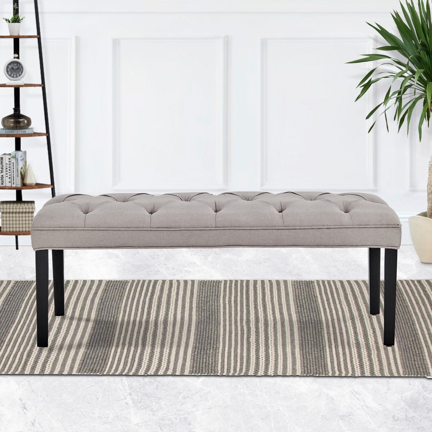 Sarantino Cate Button-tufted Upholstered Bench With Tapered Legs By Sarantino - Light Grey Sarantino