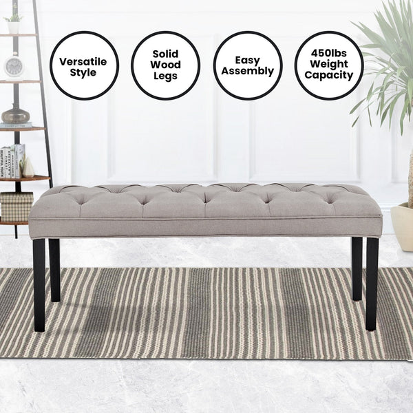Sarantino Cate Button-tufted Upholstered Bench With Tapered Legs By Sarantino - Light Grey Sarantino