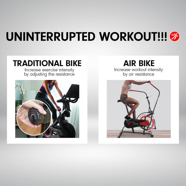 Powertrain Air Resistance Fan Exercise Bike for Cardio - Red Powertrain