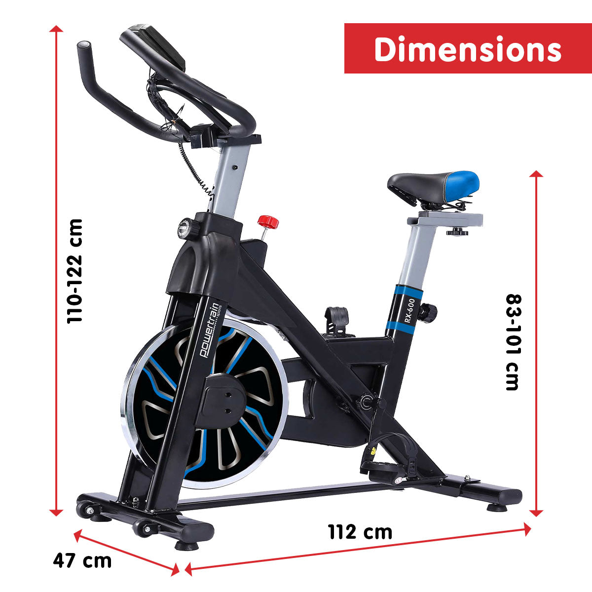 PowerTrain RX-600 Exercise Spin Bike Cardio Cycle - Blue Powertrain