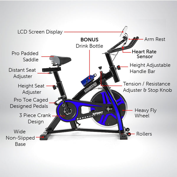 Powertrain Home Gym Flywheel Exercise Spin Bike - Blue Powertrain
