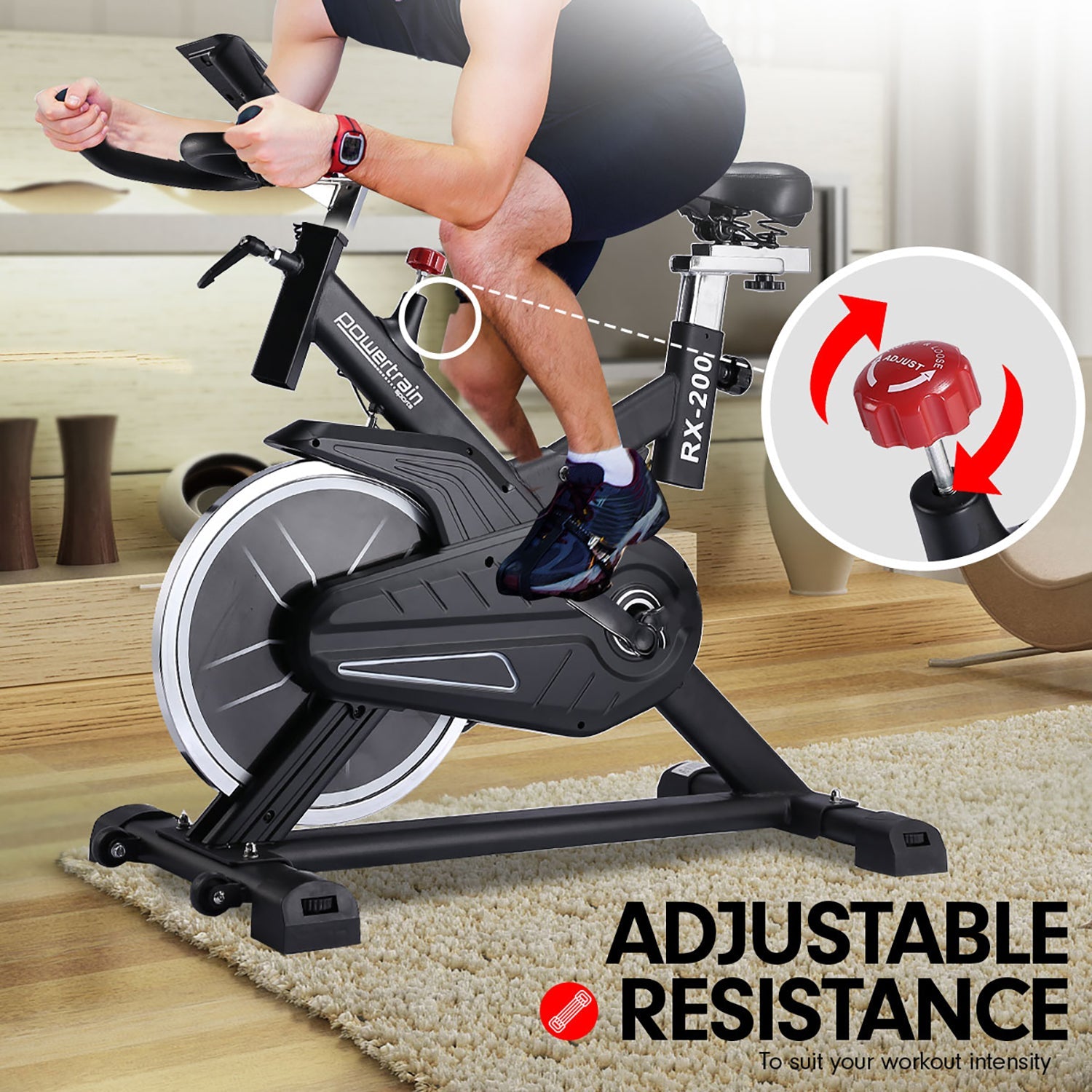Powertrain RX-200 Exercise Spin Bike Cardio Cycling - Black Powertrain