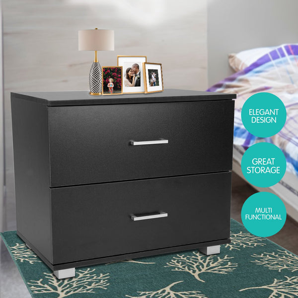 Sarantino Bedside Table Cabinet Storage Chest 2 Drawers Lamp Side Nightstand - Black Sarantino