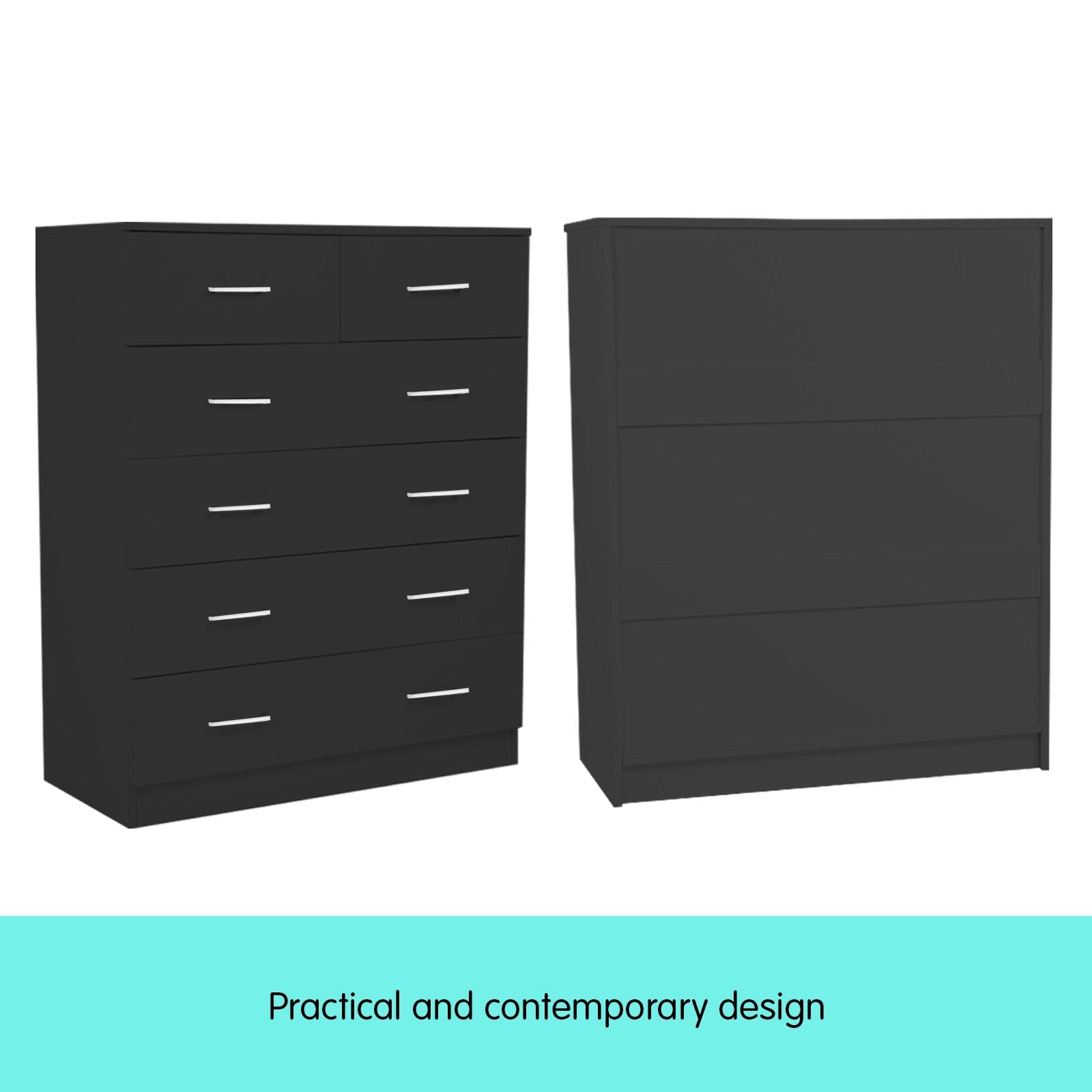 Sarantino Tallboy Dresser 6 Chest Of Drawers Table Cabinet Bedroom Storage Black Sarantino
