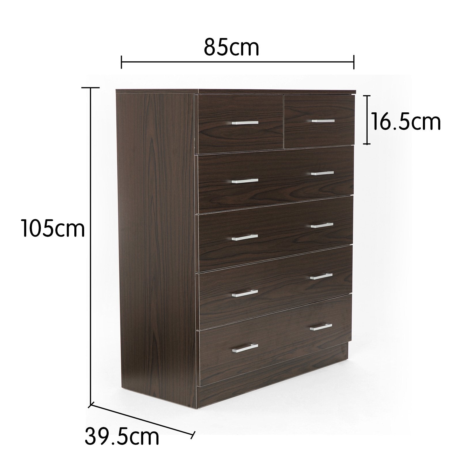 Sarantino Tallboy Dresser 6 Chest Of Drawers Cabinet 85 X 39.5 X 105 - Brown Sarantino