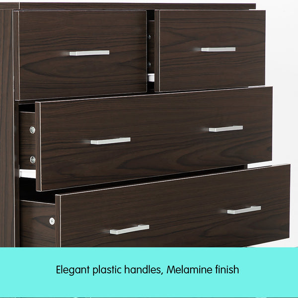 Sarantino Tallboy Dresser 6 Chest Of Drawers Cabinet 85 X 39.5 X 105 - Brown Sarantino