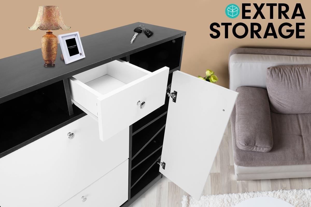 Sarantino Shoe Rack Cabinet Wooden Storage Organiser Shelf Cupboard Drawer Sarantino