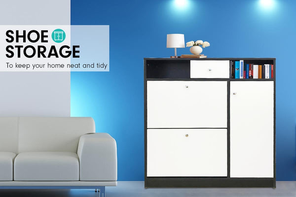 Sarantino Shoe Rack Cabinet Wooden Storage Organiser Shelf Cupboard Drawer Sarantino